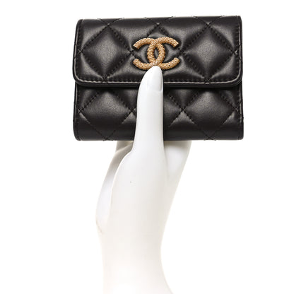 Chanel Lambskin Quilted Textured CC Compact Flap Card Holder Eggplant 2 of 8