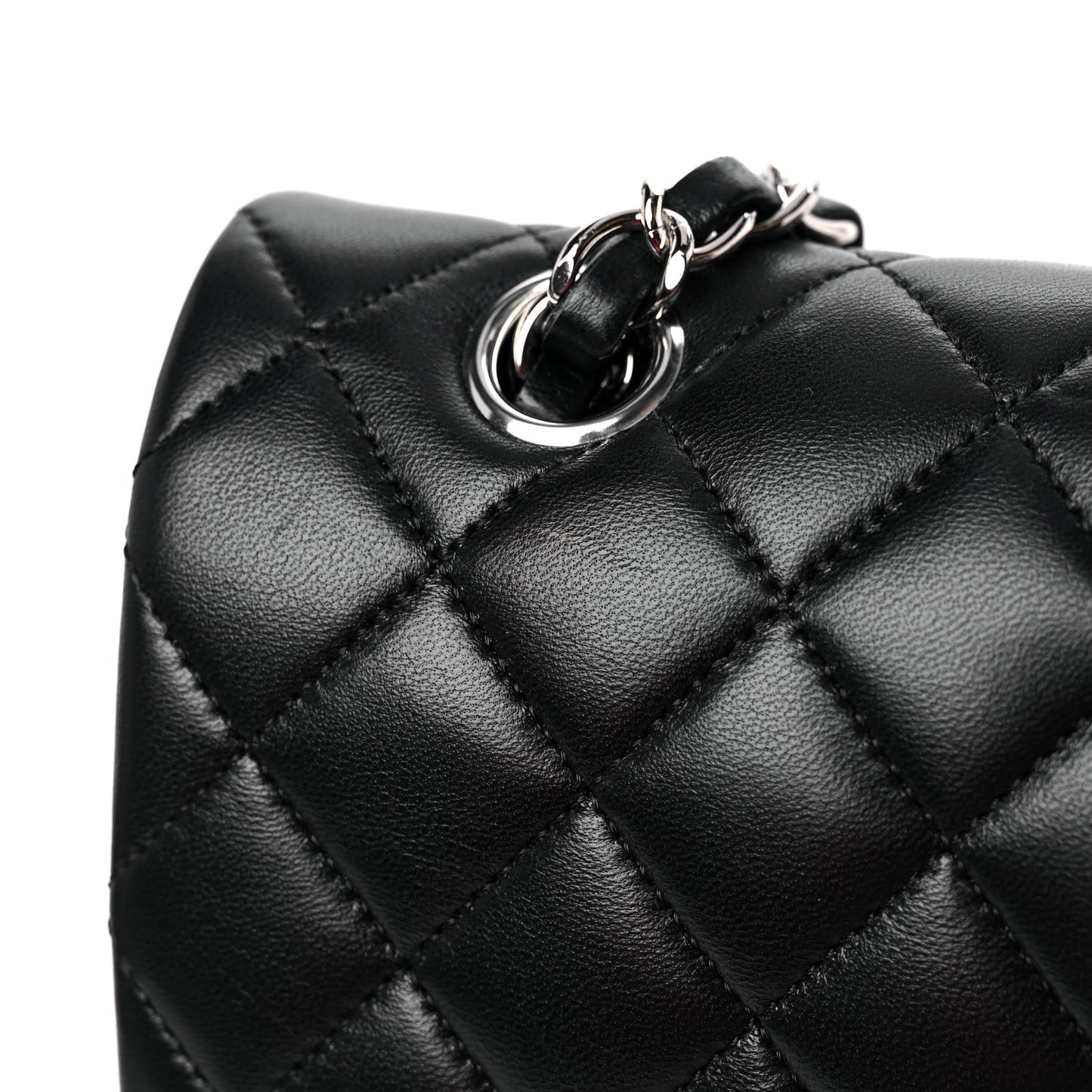 Lambskin Quilted Medium Double Flap Black