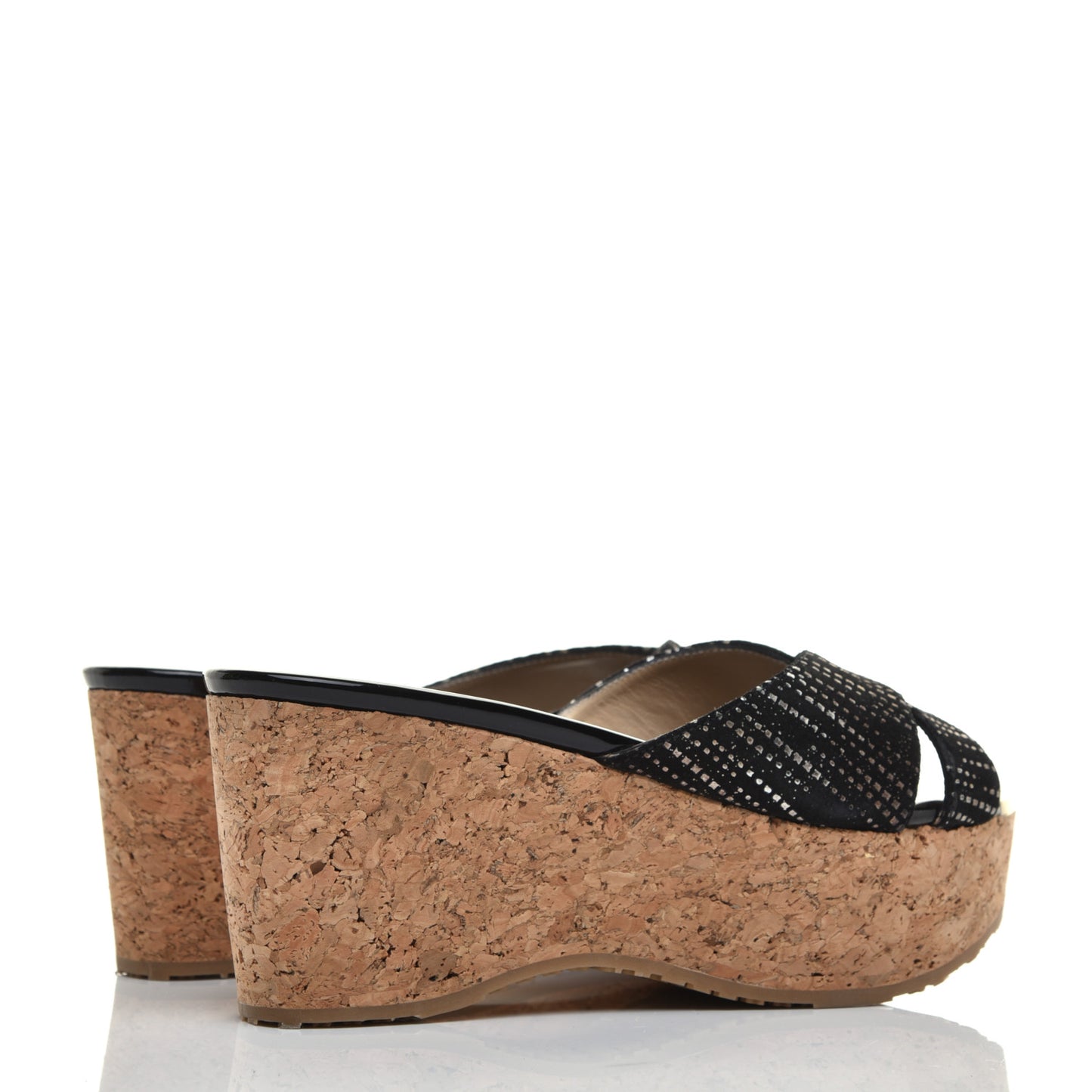Suede Patent Glitter Prima Cork Wedge Sandals 35 Black