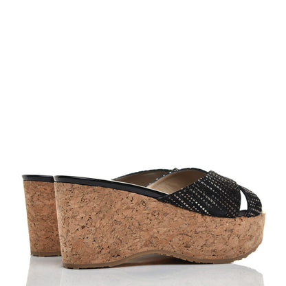 Jimmy Choo Suede Patent Glitter Prima Cork Wedge Sandals 35 Black 4 of 9