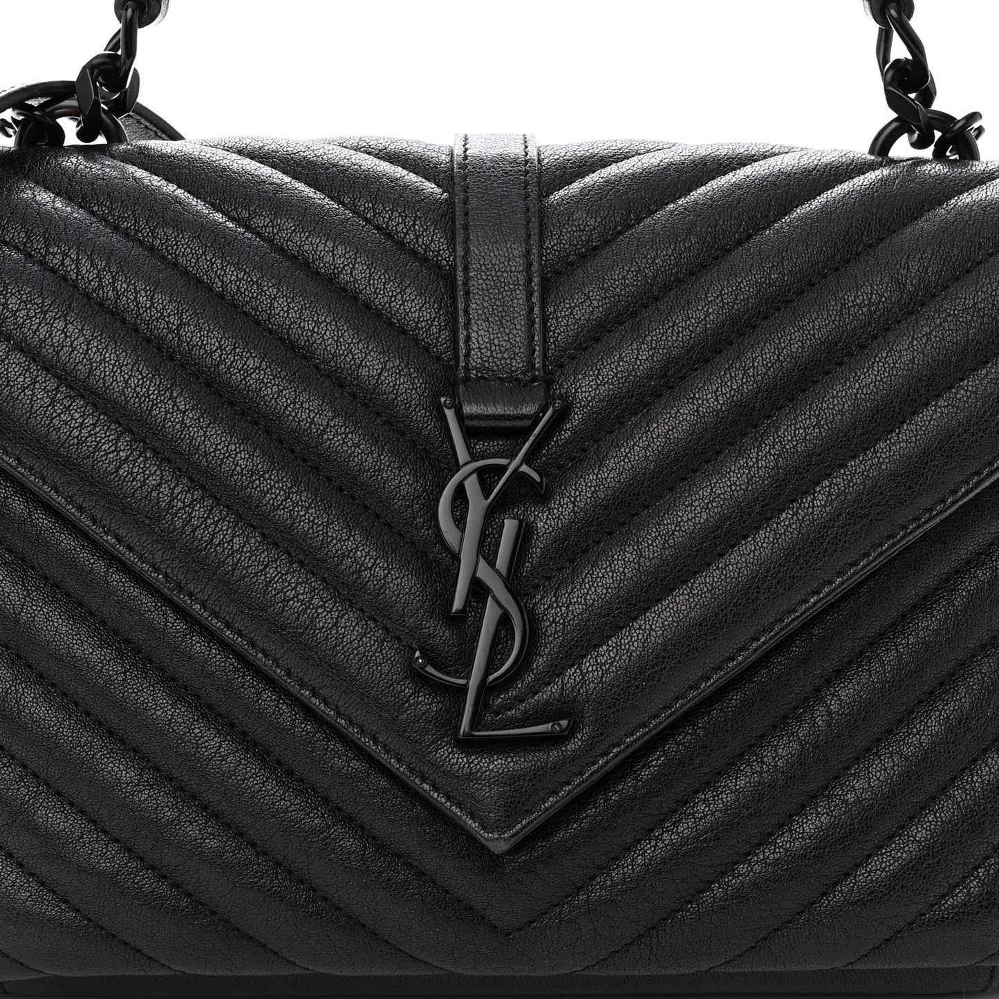 Sheepskin Matelasse Chevron Monogram Monochrome Medium College Bag Black