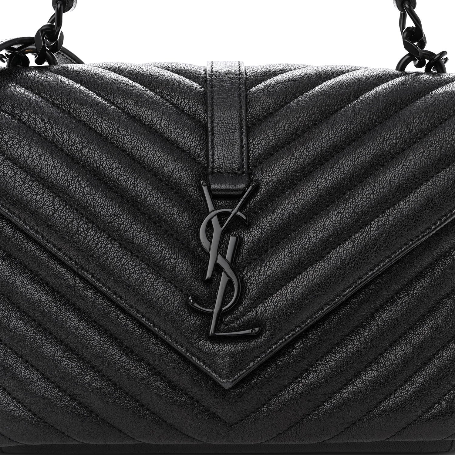 Saint Laurent Sheepskin Matelasse Chevron Monogram Monochrome Medium College Bag Black 7 of 11