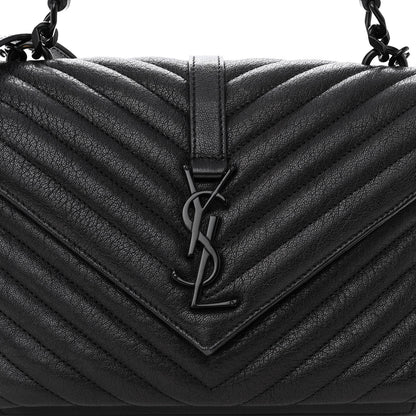 Saint Laurent Sheepskin Matelasse Chevron Monogram Monochrome Medium College Bag Black 7 of 11
