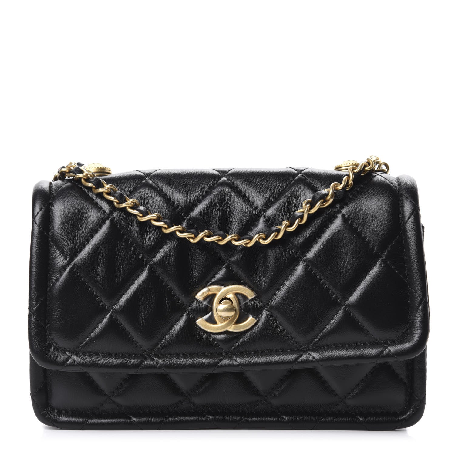 Chanel Shiny Lambskin Flap Clutch With Chain Black 1 of 11