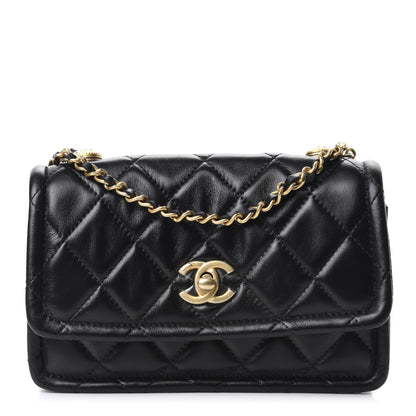 Chanel Shiny Lambskin Flap Clutch With Chain Black 1 of 11
