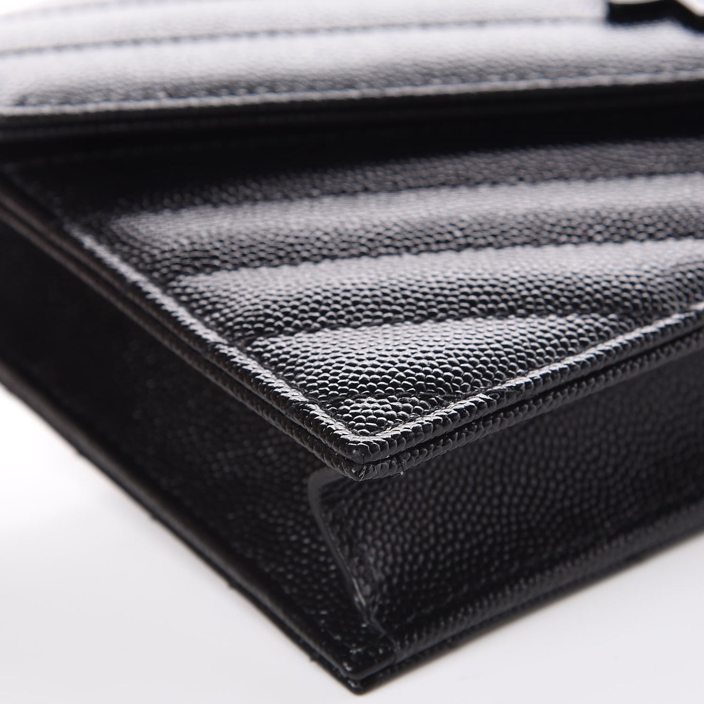 Grain De Poudre Matelasse Chevron Monogram Envelope Chain Wallet Black