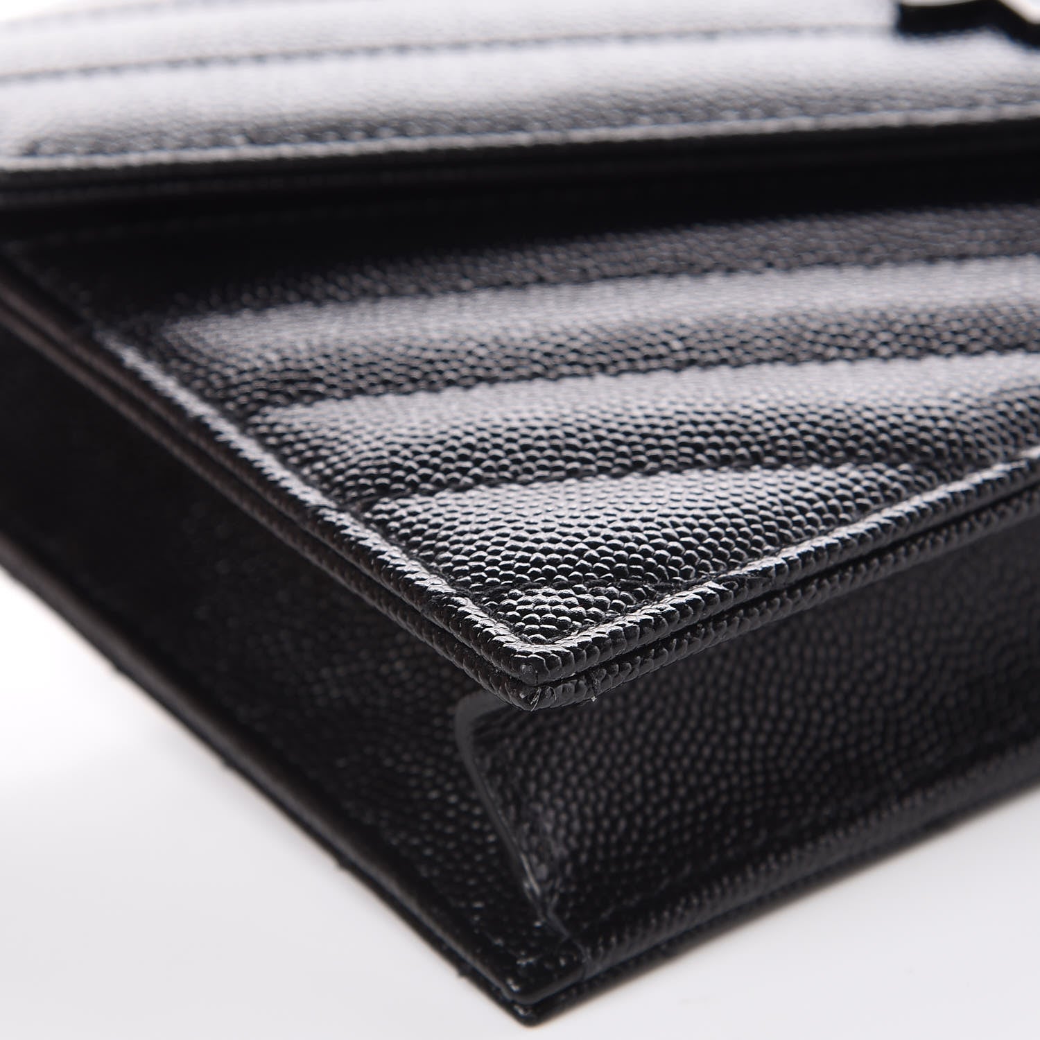 Saint Laurent Grain De Poudre Matelasse Chevron Monogram Envelope Chain Wallet Black 7 of 8