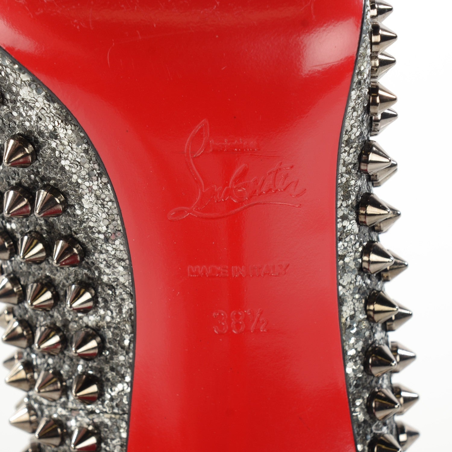 Christian Louboutin Glitter Pigalle Spikes 100 Pumps 38.5 Silver Gun Metal 6 of 7