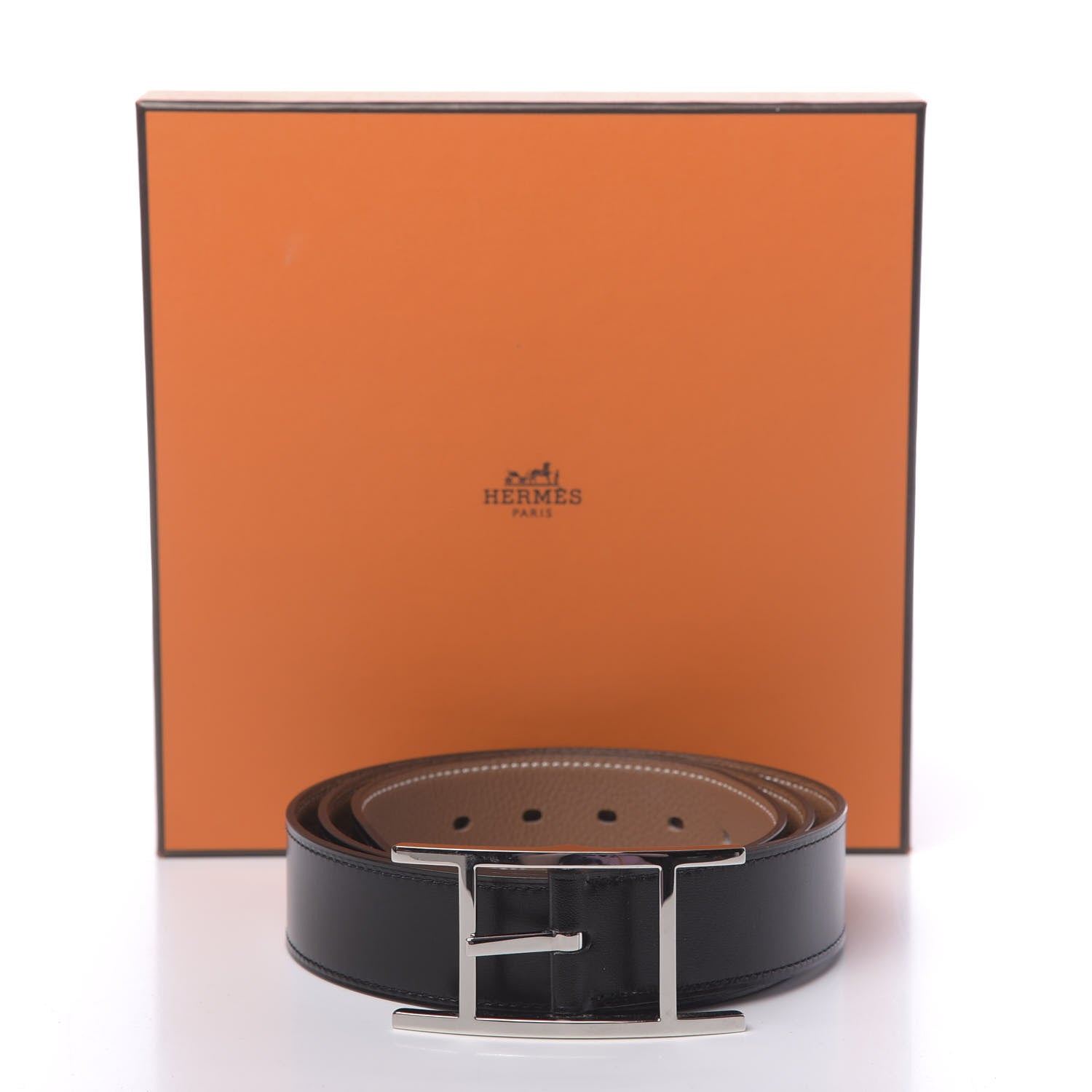 Hermes Box Togo 32mm Hapi Belt 95 Black Gold 6 of 6