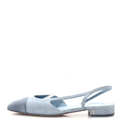Chanel Suede Cap Toe CC Slingback Pumps 40 Light Blue 1 of 10
