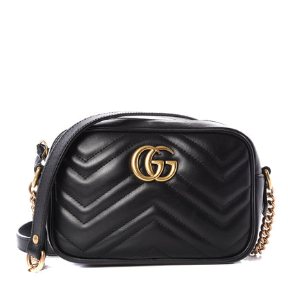 Gucci Calfskin Matelasse Mini GG Marmont Chain Shoulder Bag Black 1 of 10