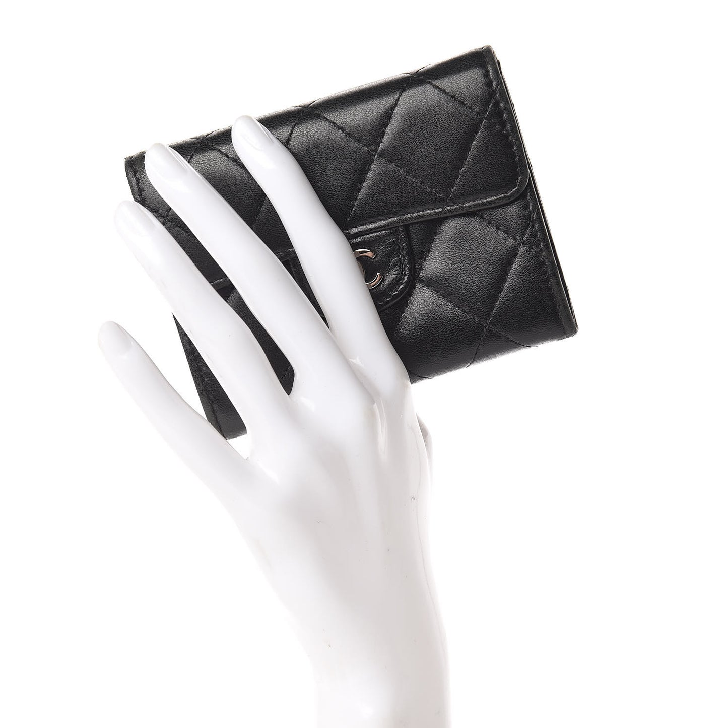 Lambskin Quilted Flap Card Holder Wallet Black