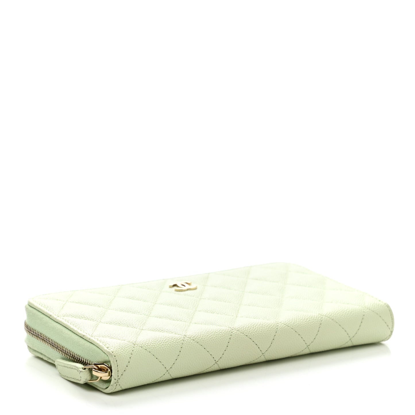 Caviar Quilted Large Gusset Zip Around Wallet Light Green