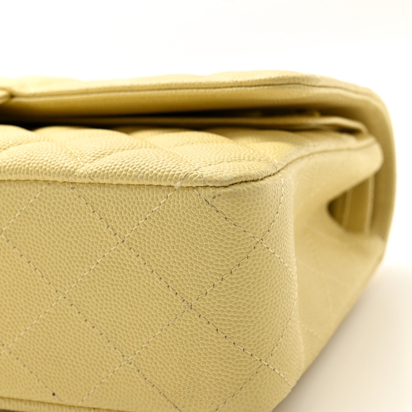 Caviar Quilted Medium Double Flap Light Yellow