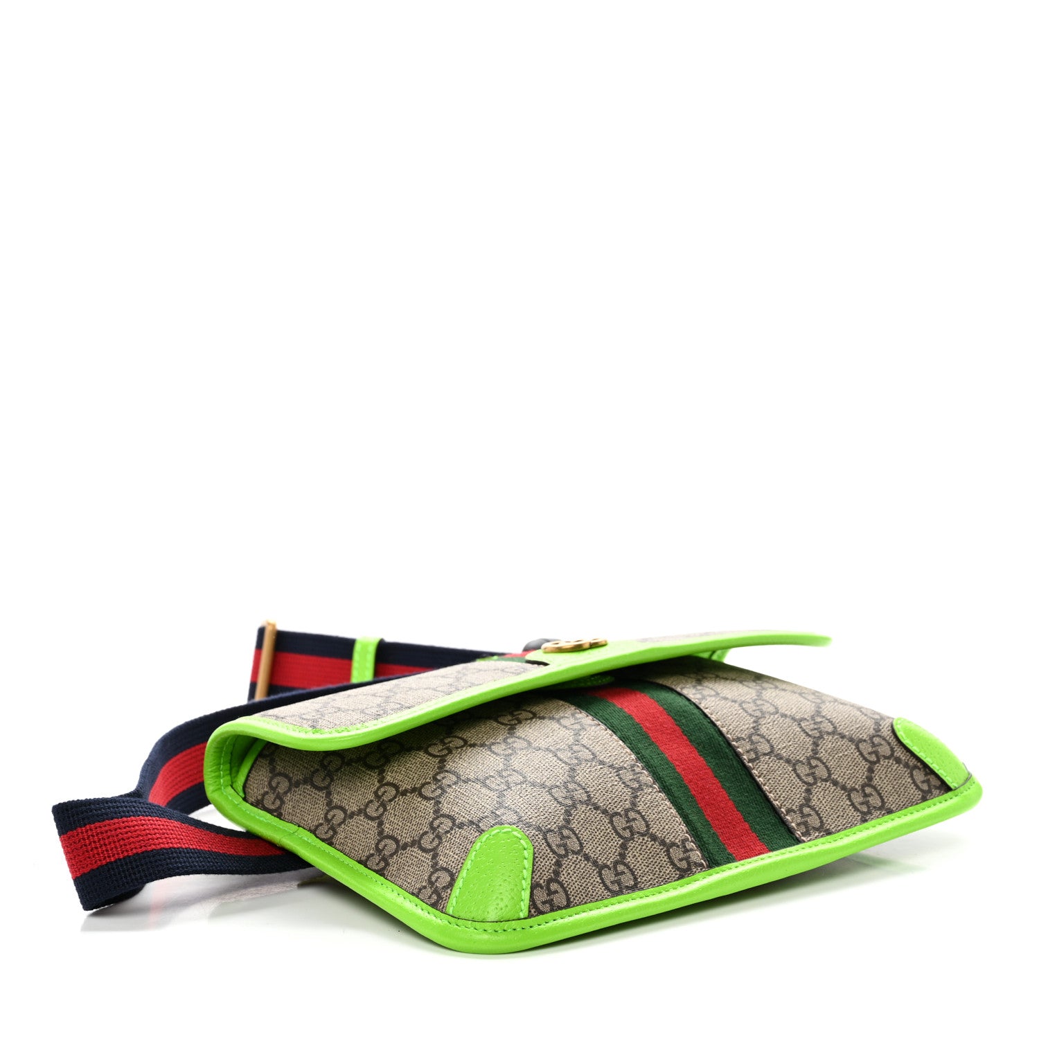 Gucci GG Supreme Monogram Web Small Ophidia Belt Bag Beige Ebony Electric Green 4 of 10
