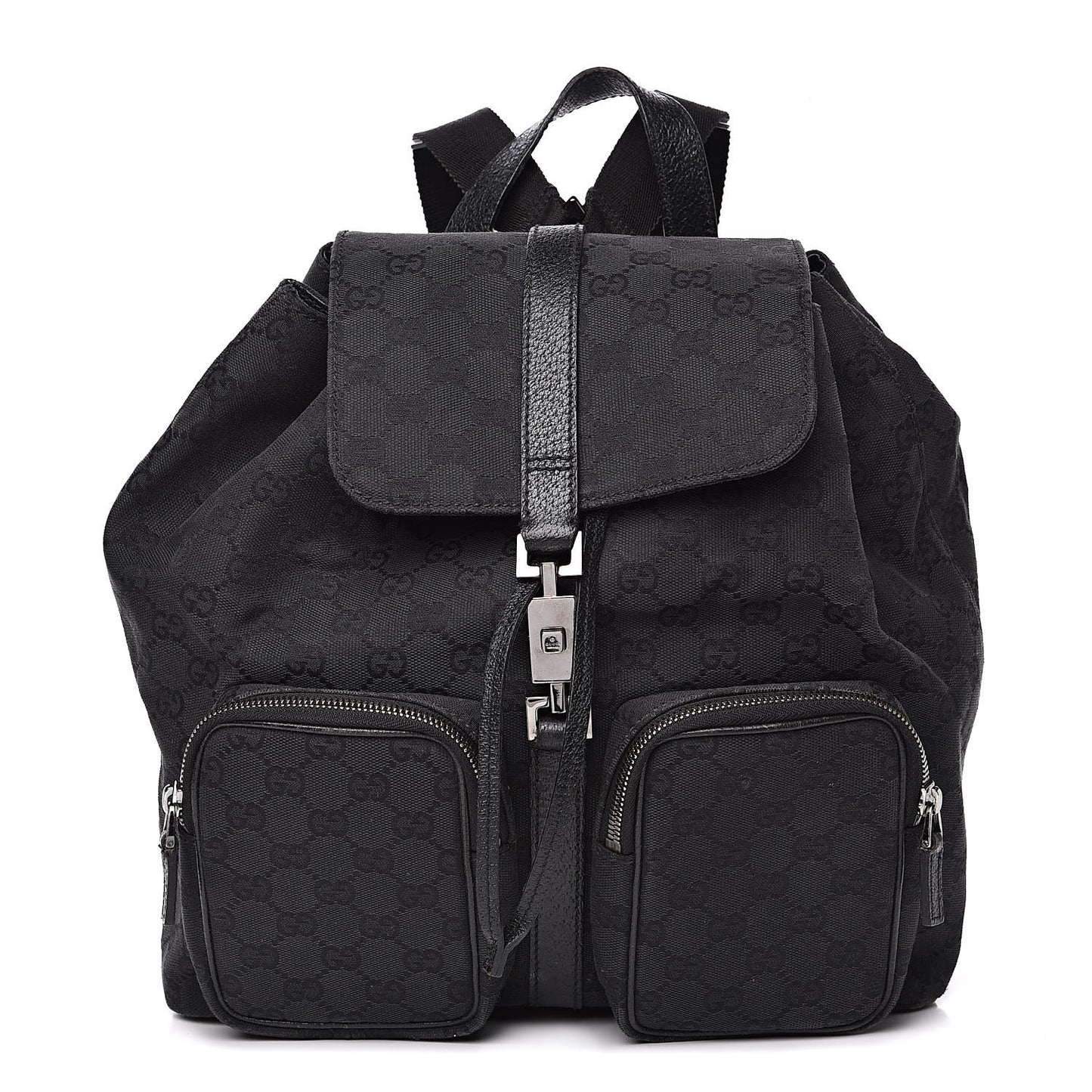 GG Monogram Single Buckle Backpack Black