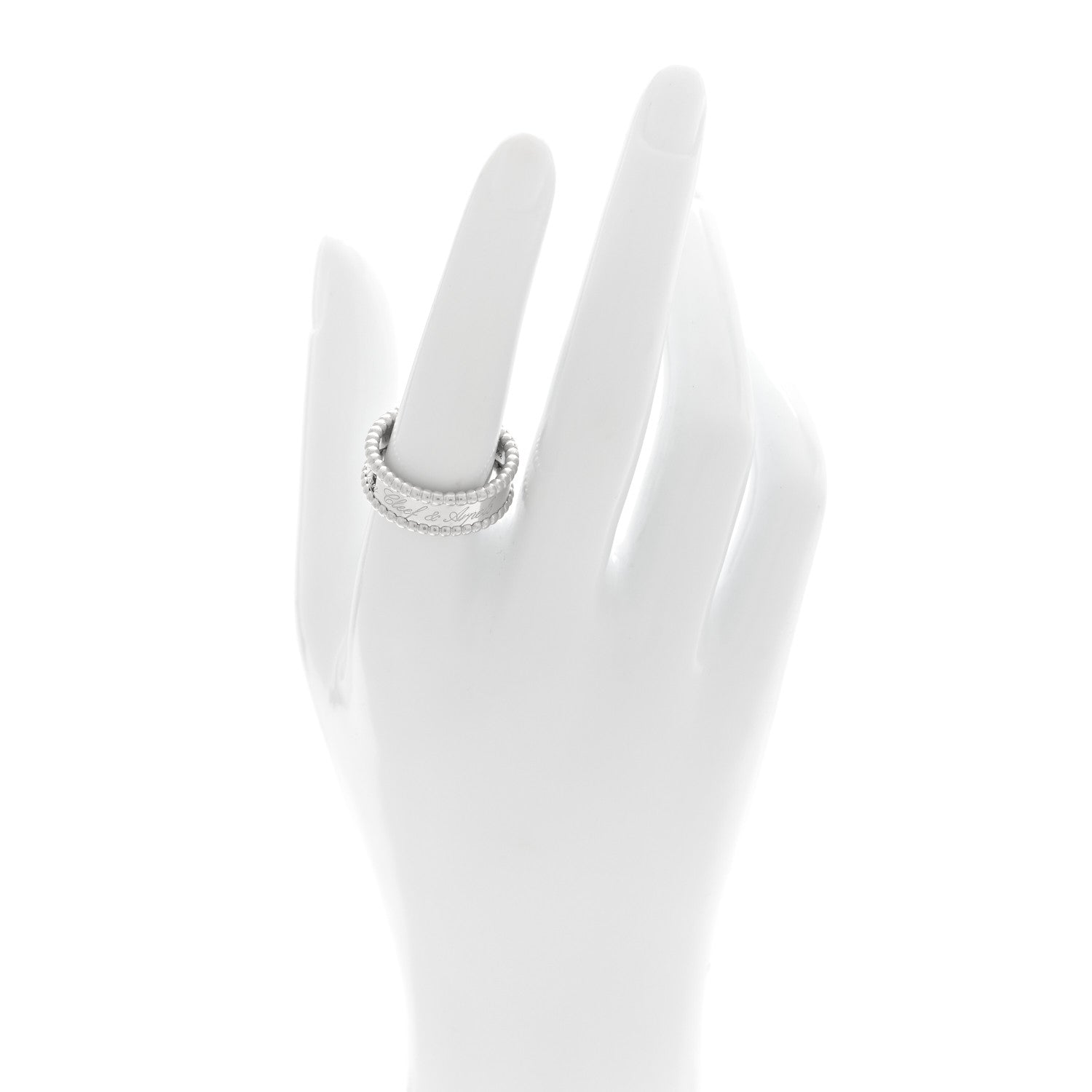 Van Cleef & Arpels 18K White Gold Perlee Signature Ring 57 8 2 of 5