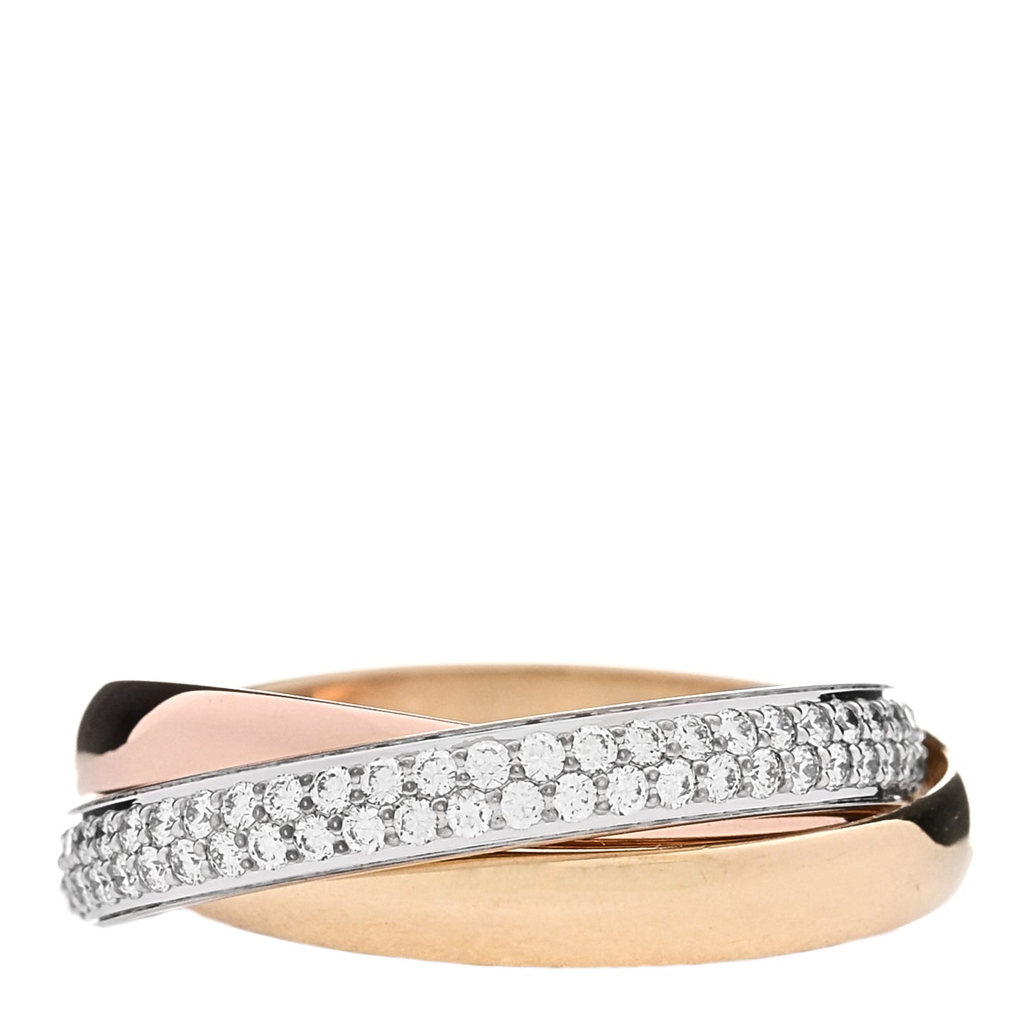 18K White Yellow Pink Gold Diamond Small Trinity Paved Ring 52 6