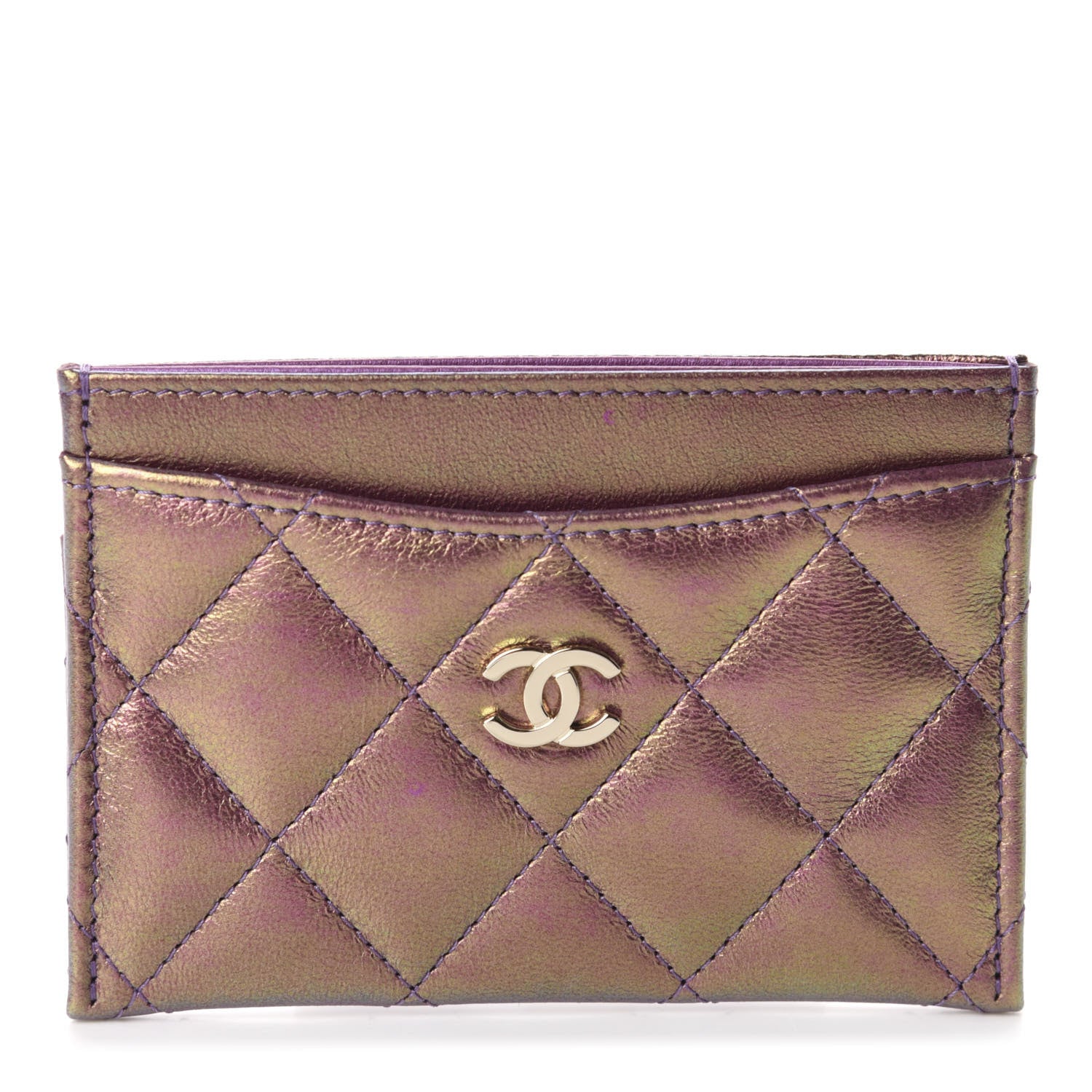 Chanel Metallic Lambskin Quilted Card Holder Purple 1 of 8