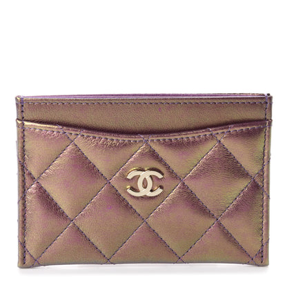 Chanel Metallic Lambskin Quilted Card Holder Purple 1 of 8
