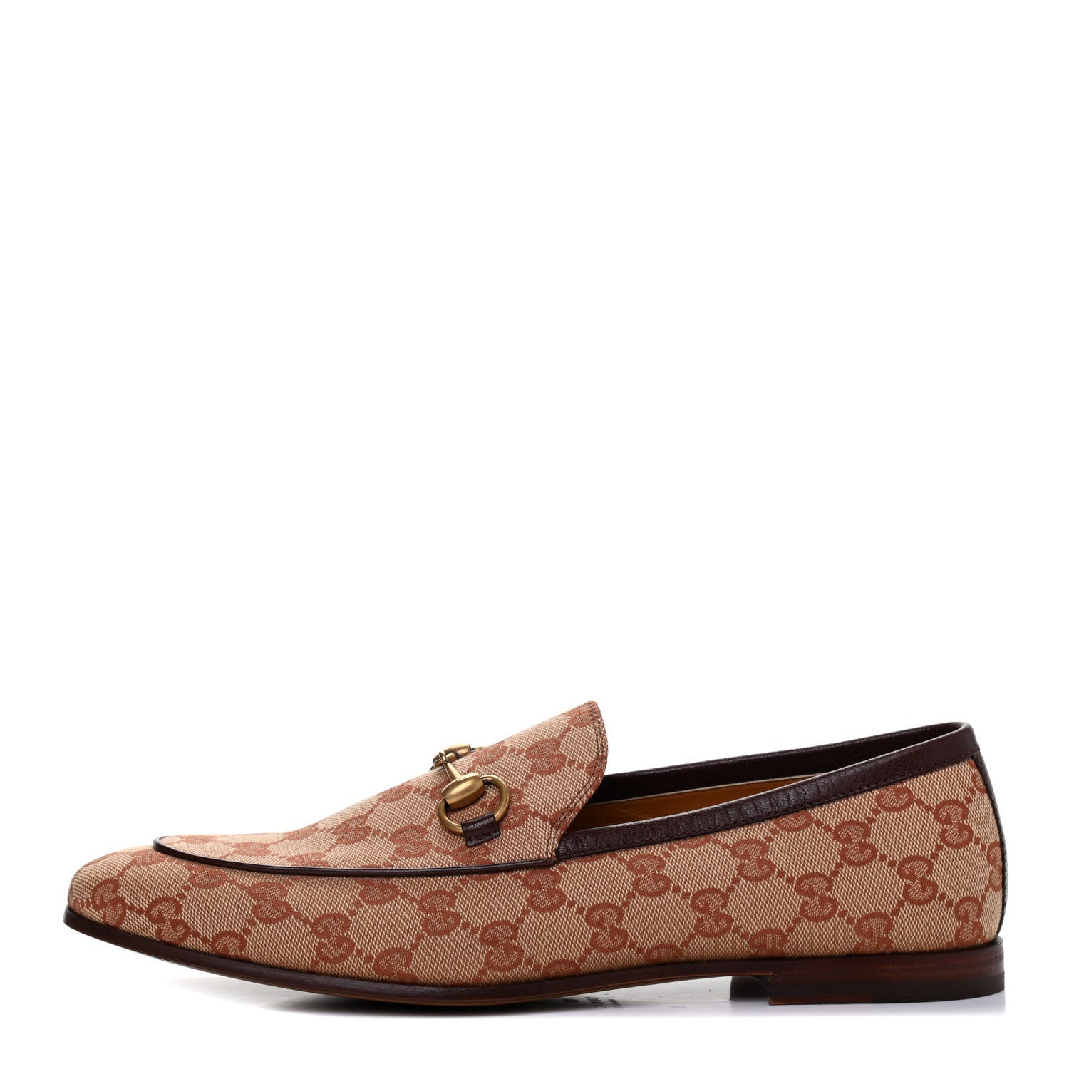 Gucci Canvas GG Monogram Horsebit Mens Jordaan Loafers 8 Beige Ruggine Light Brown 1 of 15