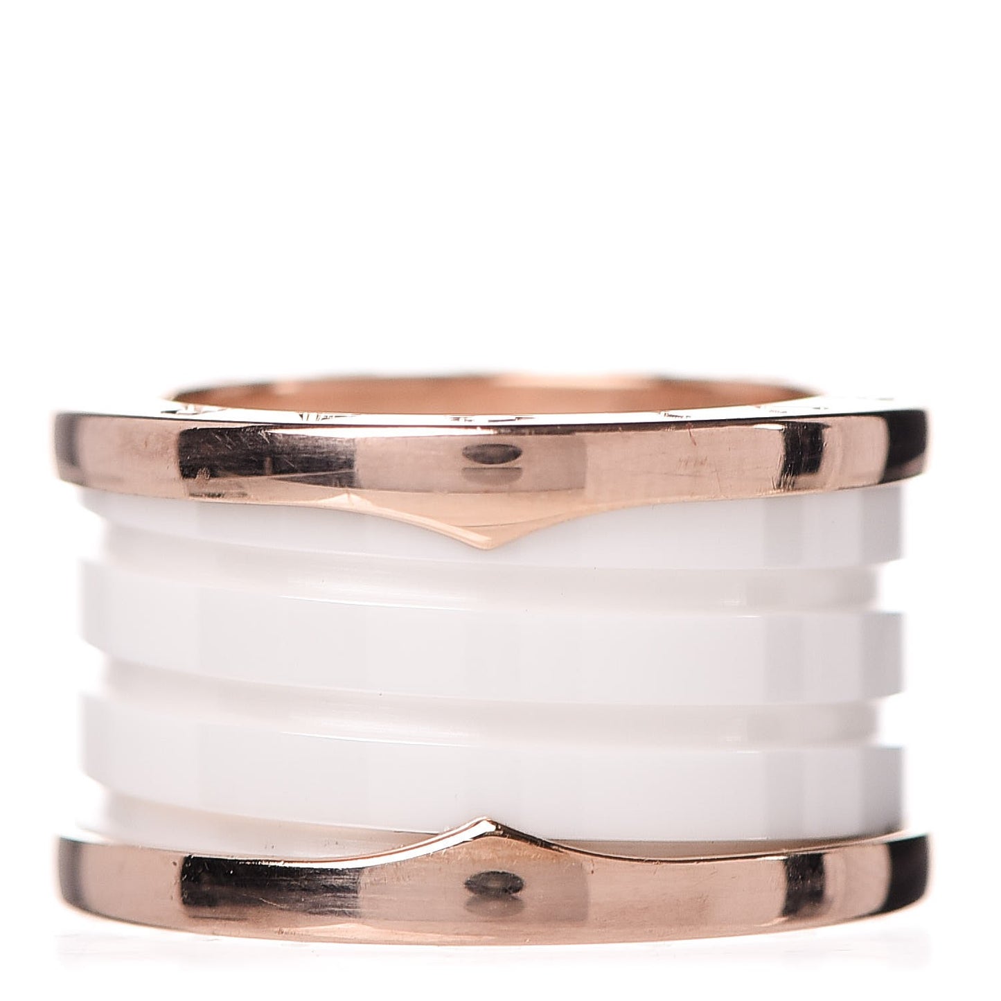 18K Rose Gold White Ceramic B.Zero1 Four-Band Ring 50 5.25