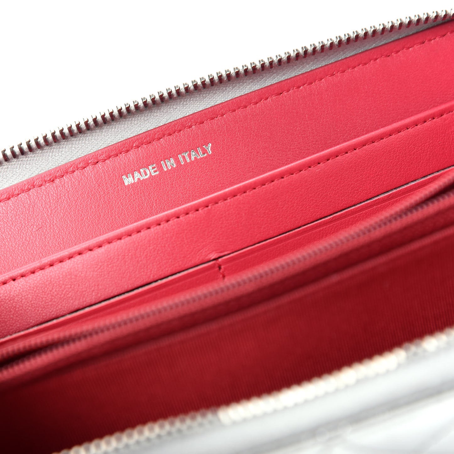 Metallic Aged Calfskin Quilted Large Gabrielle Zip Around Wallet Silver