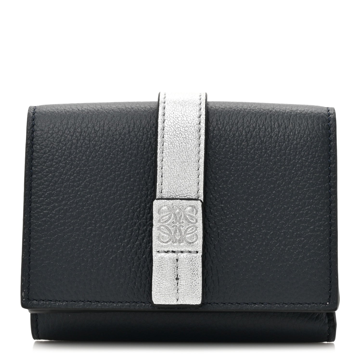 Loewe Grained Calfskin Anagram Trifold Wallet Dark Navy Silver 1 of 10