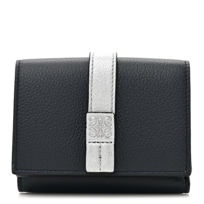 Loewe Grained Calfskin Anagram Trifold Wallet Dark Navy Silver 1 of 10