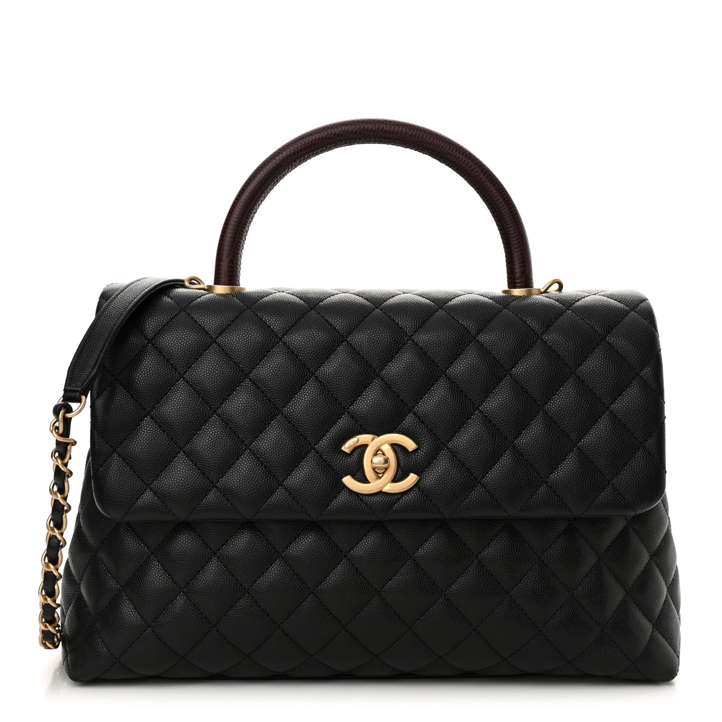 Caviar Elaphe Quilted Medium Coco Handle Flap Black Burgundy