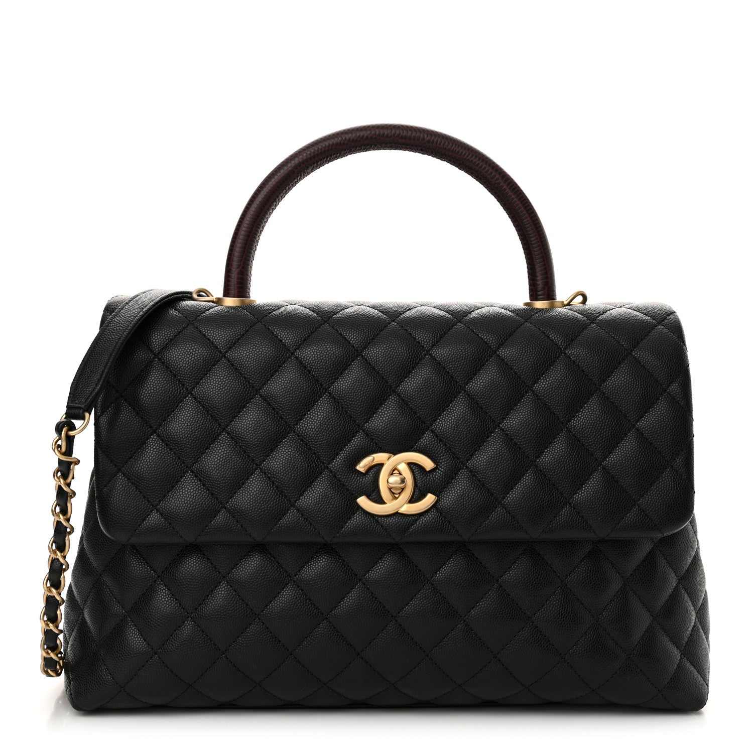 Chanel Caviar Elaphe Quilted Medium Coco Handle Flap Black Burgundy 1 of 9