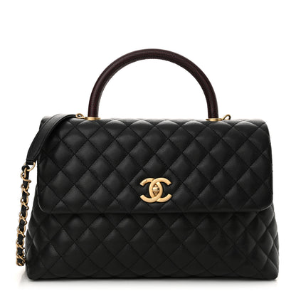 Chanel Caviar Elaphe Quilted Medium Coco Handle Flap Black Burgundy 1 of 9
