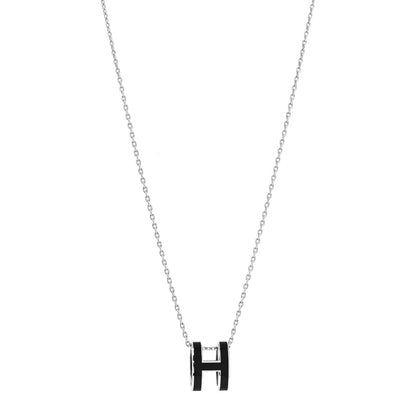 Hermes Lacquered Palladium Pop H Pendant Necklace Black 1 of 5