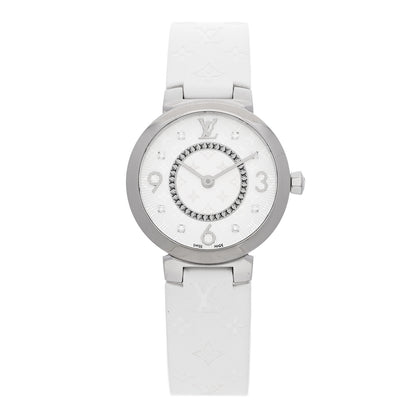 Louis Vuitton Stainless Steel Rubber Diamond 28mm Tambour Slim Quartz Watch White 1 of 5
