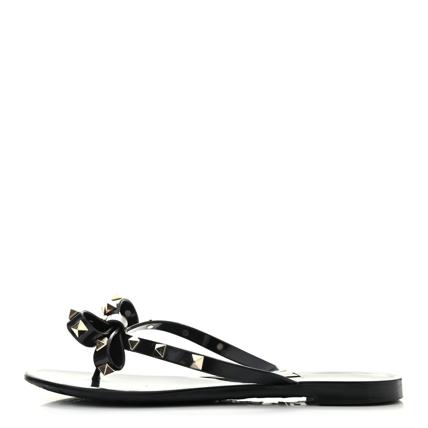 Valentino Garavani PVC Jelly Rockstud Bow Thong Sandals 37 Black 1 of 7