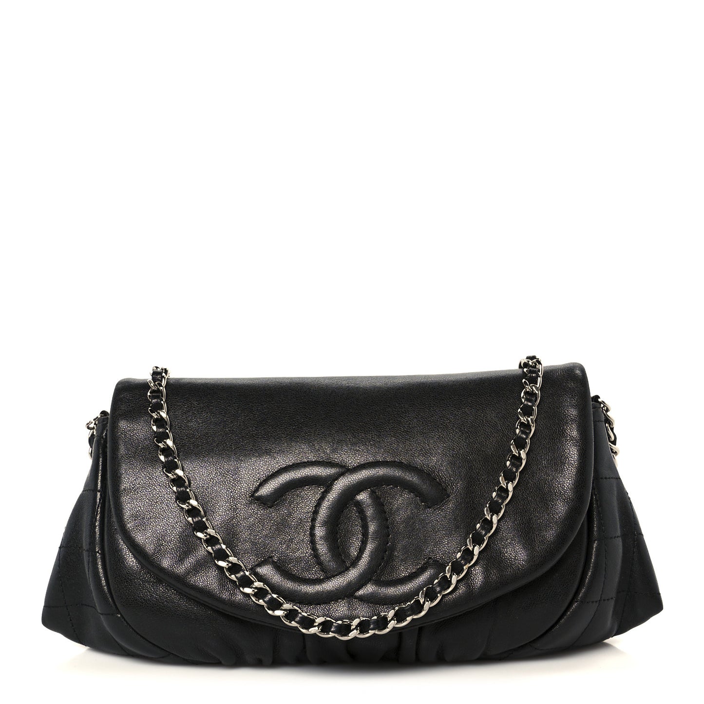 Lambskin Half Moon Wallet On Chain WOC Black