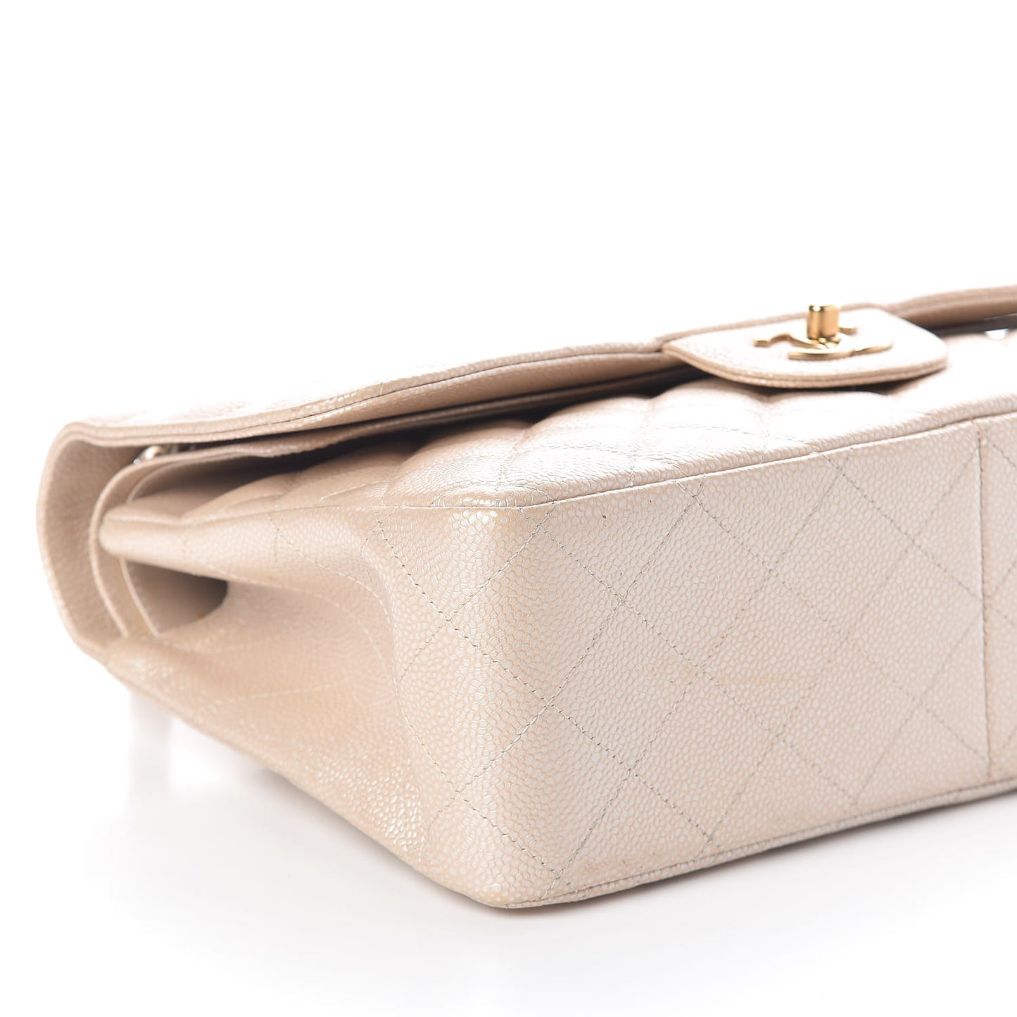 Pearly Caviar Quilted Jumbo Double Flap Light Beige