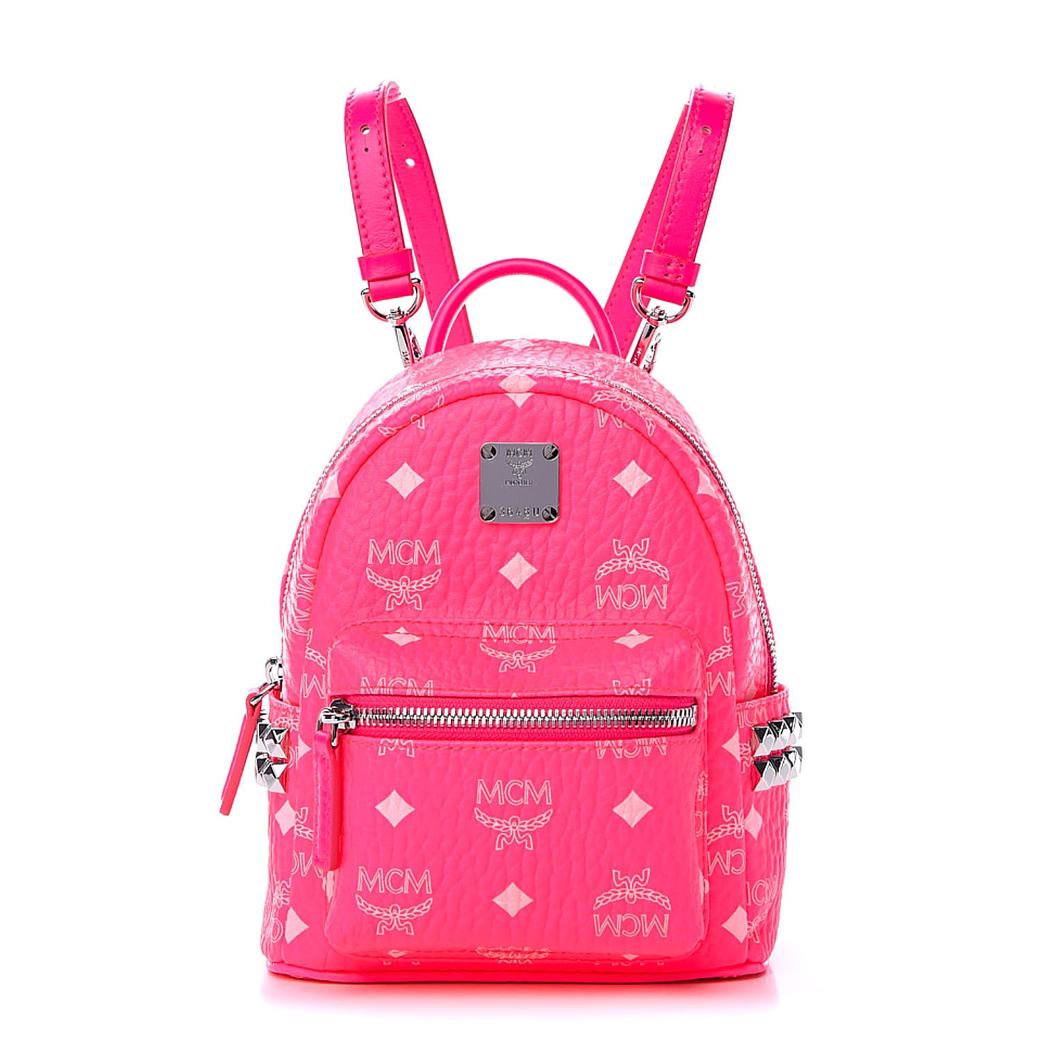 MCM Visetos Side Stud X-Mini Stark Bebe Boo Backpack Neon Pink 1 of 10