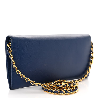 Prada Saffiano Metal Oro Chain Wallet Bleuette 3 of 9