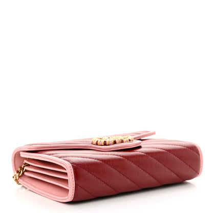 Gucci Azalea Calfskin Enamel Matelasse Diagonal Torchon GG Marmont Chain Wallet New Cherry Red Wild Rose 4 of 11