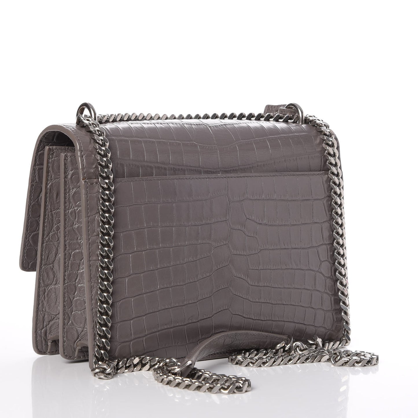Calfskin Crocodile Embossed Medium Monogram Sunset Fog