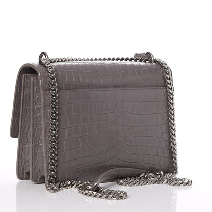 Saint Laurent Calfskin Crocodile Embossed Medium Monogram Sunset Fog 3 of 7