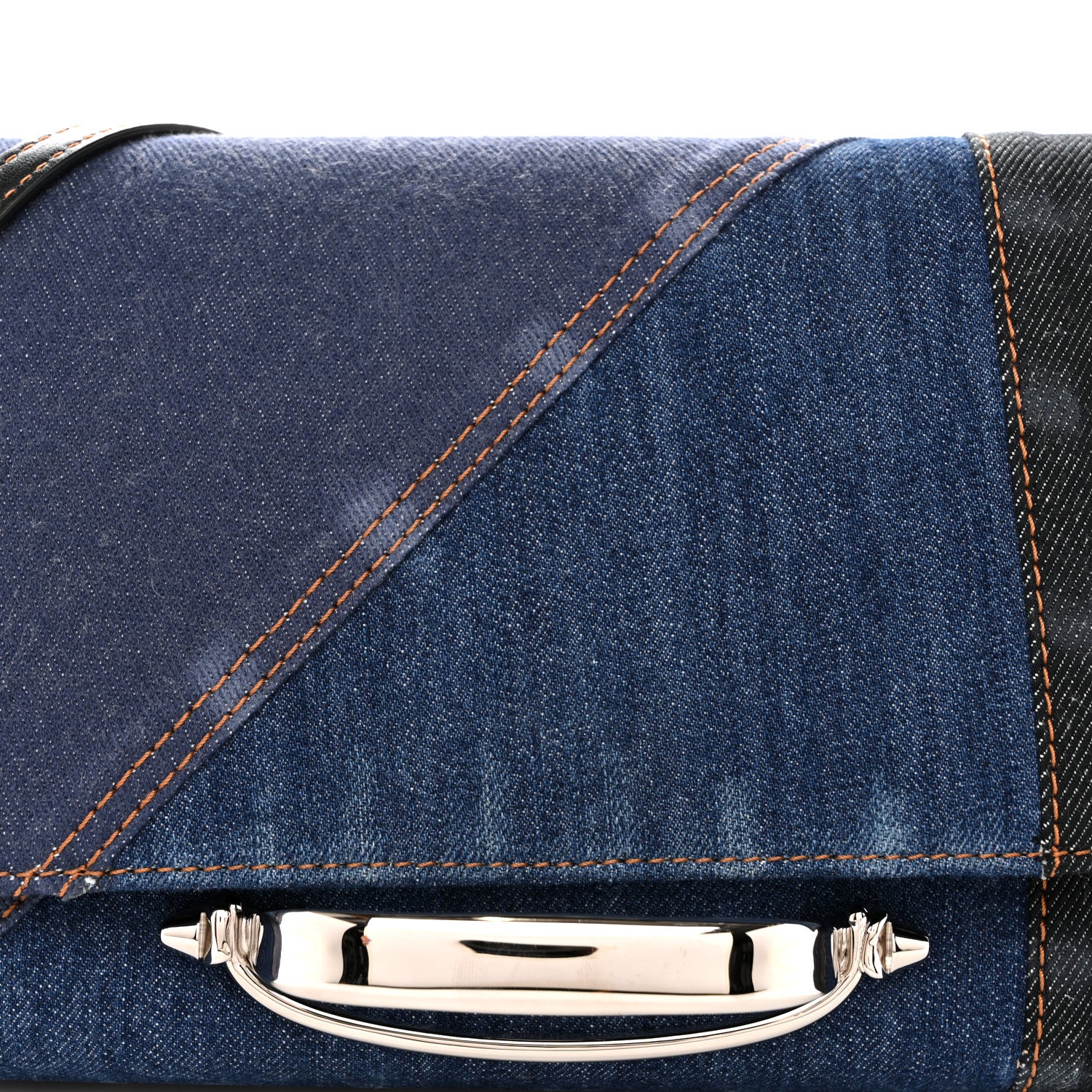 Alexander McQueen Denim Calfskin The Story Shoulder Bag Blue