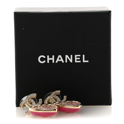 Chanel Crystal CC Resin Heart Drop Earrings Pink Gold 5 of 5
