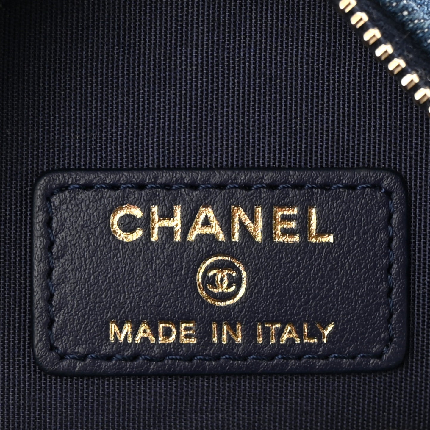 Denim Quilted Chanel 19 Round Clutch With Chain Blue