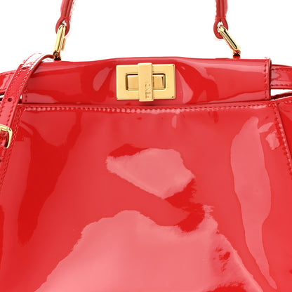 Fendi Vitello Vernice Mou Mini Peekaboo Iconic Satchel Rosso Cardinale 7 of 9