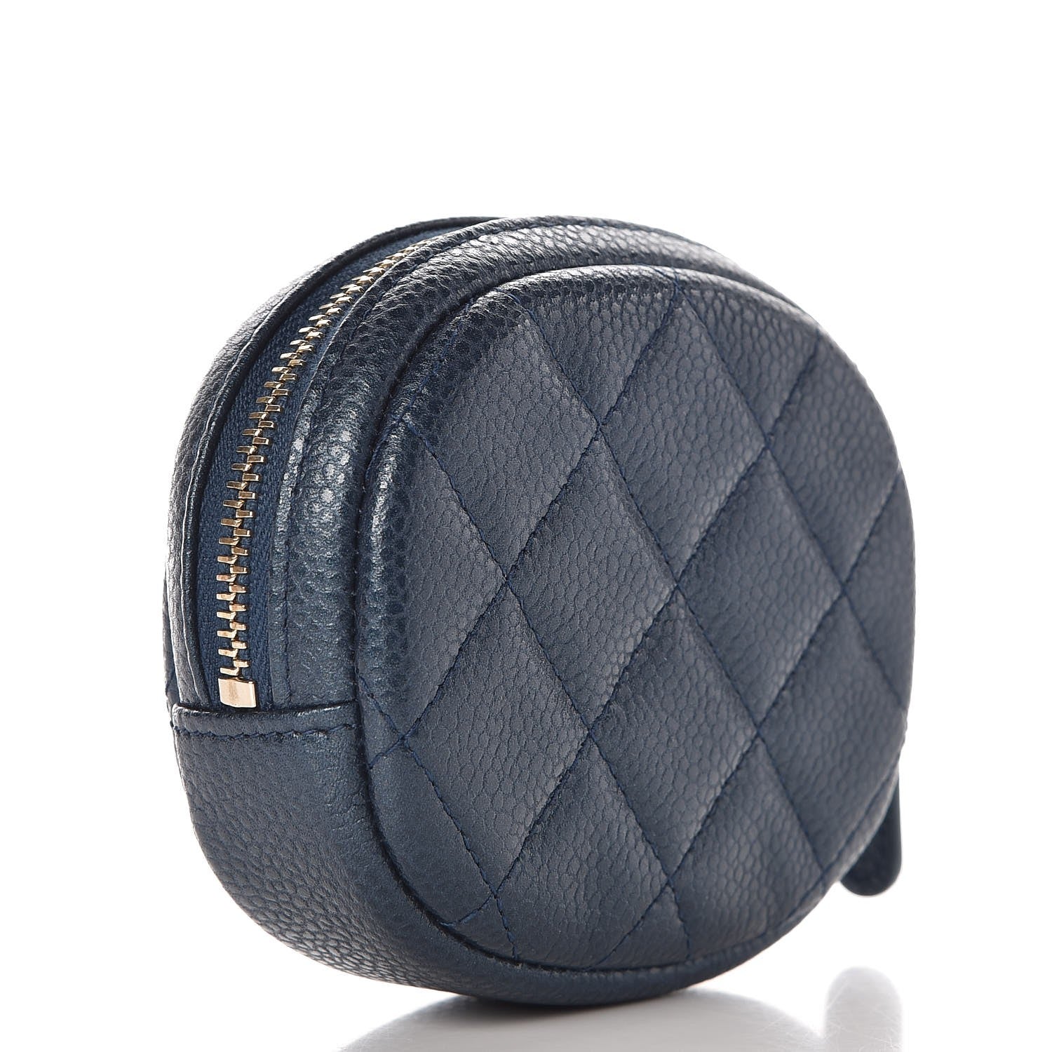 Chanel Metallic Caviar Quilted Zip Around Classic Coin Purse Dark Blue 3 of 8