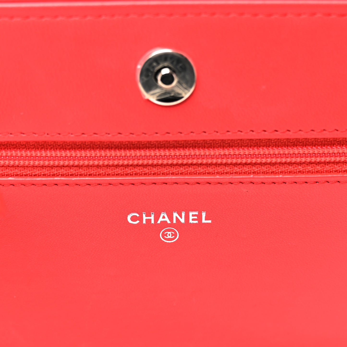 Lambskin Chevron Quilted Studded Wallet On Chain WOC Light Red