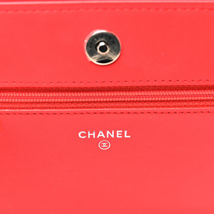 Chanel Lambskin Chevron Quilted Studded Wallet On Chain WOC Light Red 6 of 12