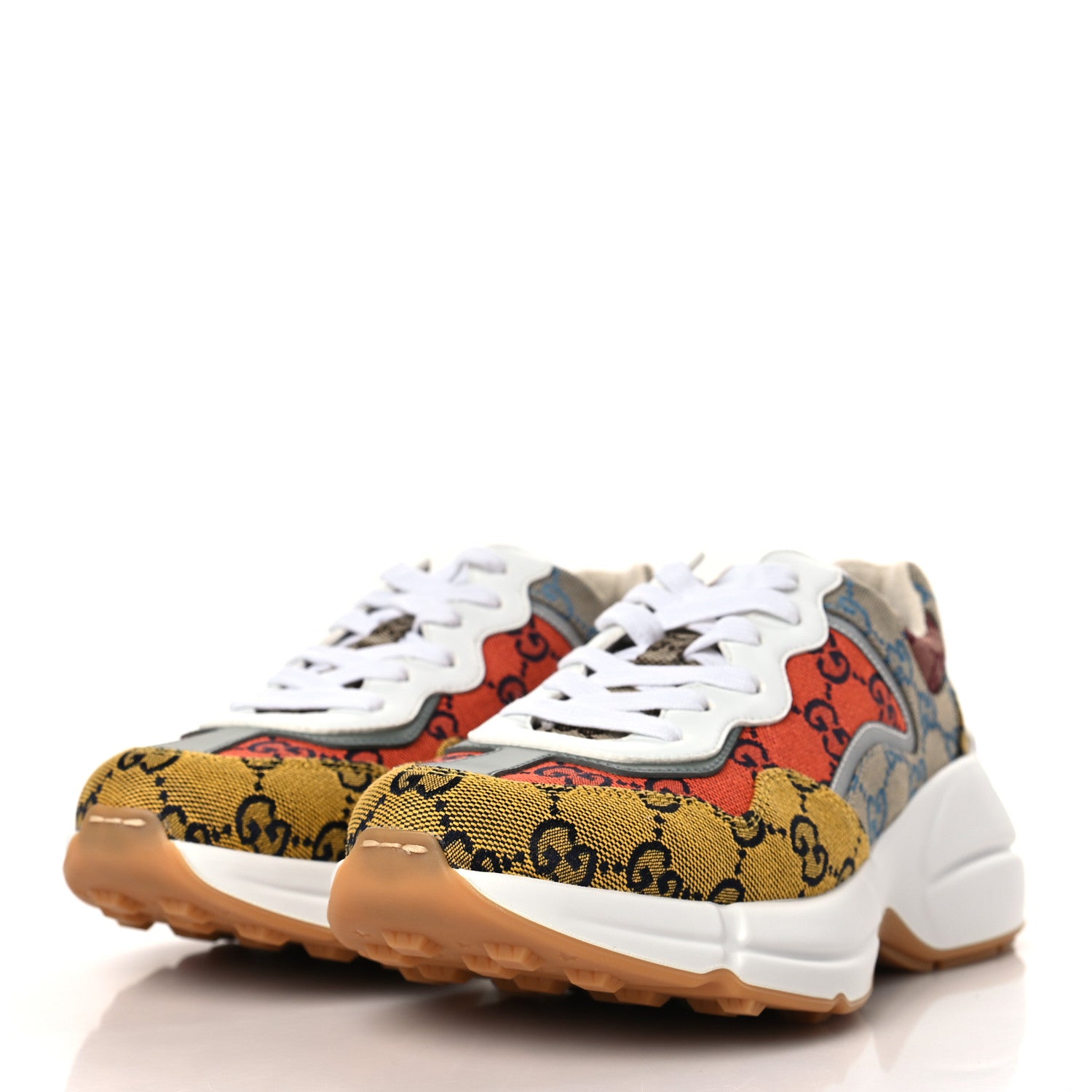 Gucci Monogram Multicolor Demetra Womens Rhyton Sneakers 37.5 Yellow Blue Great White Tabasco 3 of 8
